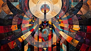 A contemporary Indigenous painting blending traditional patterns photo