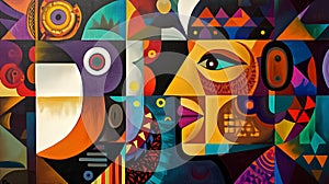 A contemporary Indigenous painting blending traditional patterns photo