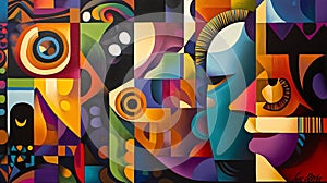 A contemporary Indigenous painting blending traditional patterns photo