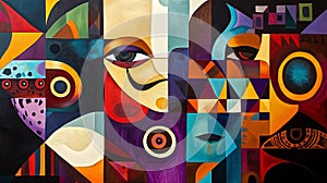A contemporary Indigenous painting blending traditional patterns photo