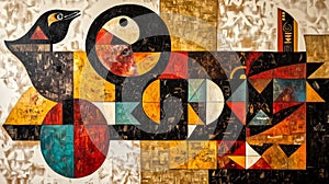 A contemporary Indigenous painting blending traditional patterns photo