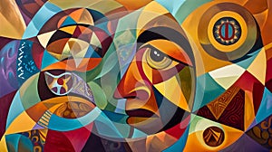 A contemporary Indigenous painting blending traditional patterns photo