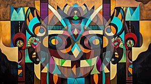 A contemporary Indigenous painting blending traditional patterns photo