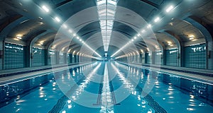 Contemporary Indoor Swimming Pool with Reflections. Generative ai