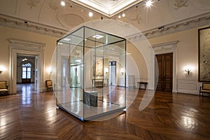 Interior room with hall and glass cube