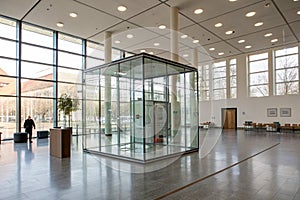 Interior room with hall and glass cube