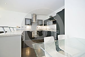 Contemporary kitchen with dining area