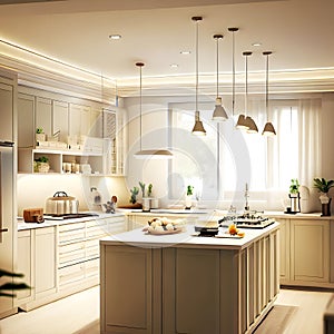 contemporary kitchen room with beautiful decorated kitchen appliance ai generated