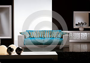 Moderno soggiorno blu divano 