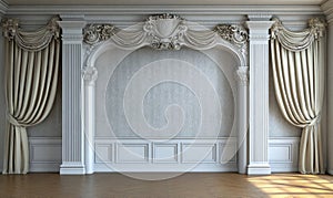 Contemporary living room interior design featuring an empty wall pattern background. 3D rendering