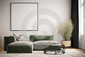 Contemporary living room interior with poster frame mockup. created with Generative AI