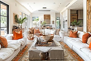 Contemporary living room interior with warm accents