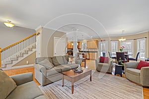 Contemporary living room with two comfortable couches and a stylish coffee table in the middle