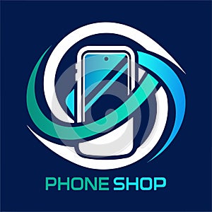 A contemporary logo design featuring elements symbolizing phone technology, innovation, and communication, Phone Shop logo designs