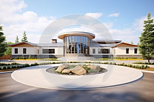 contemporary mansion with circular driveway