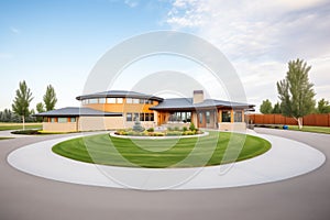 contemporary mansion with circular driveway