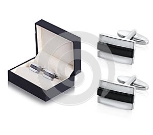 Contemporary material of cufflinks in a beautiful box