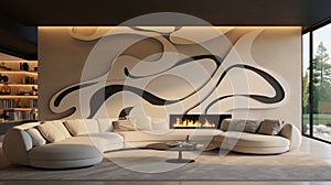 Contemporary minimalist room interior with hand drawn abstract art enhancing modern aesthetic