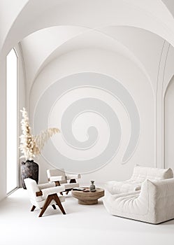 Contemporary minimalist white interior, Scandi-Boho style