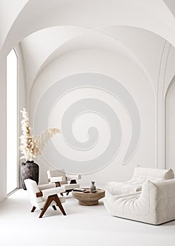 Contemporary minimalist white interior, Scandi-Boho style photo