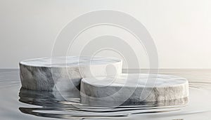 Contemporary Mockup Step Stone Podium Display On Rippling Water Rendering