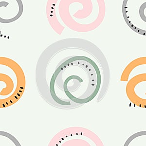 Contemporary modern abstract art background. Doodle swirls and curls with dots abstraction, trendy vector flat hand  drawn illustr