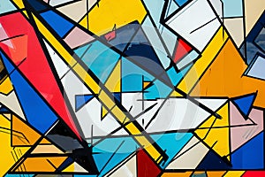 Contemporary modern abstract cubic art painting showing conceptual expressionism and chaos through a colourful mixed cubism media photo