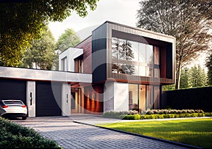 Contemporary modern house and garden. Real estate. Real estate agent.