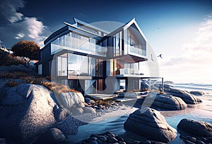 Contemporary modern house by the seaside. Architect\'s house. Real estate. Real estate agency. Real estate agent