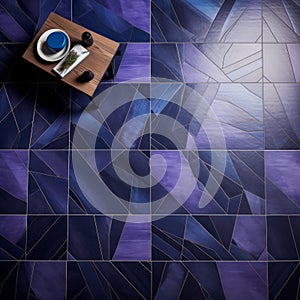 Contemporary Mosaic Tile Floor With Blue And Purple Tiles