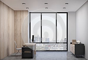 Contemporary office interior with computer on desktop