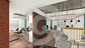 Contemporary office interior design 3d rendering