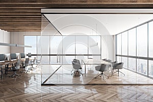 Contemporary office interior with NY view