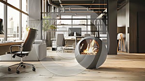 In a contemporary office space the fire orb serves as a focal point and a practical heating solution perfect for chilly photo
