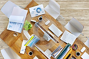 Contemporary Office Table with Equipments and Chairs photo