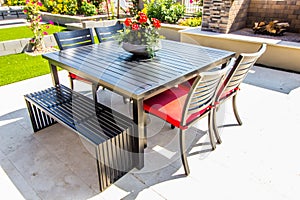 Contemporary Patio Furniture With Table, Chairs & Bench
