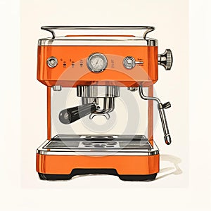 Contemporary Realist Lithograph Of Orange Espresso Machine