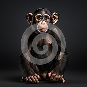Contemporary Realist Portrait Photography: Young Chimpanzee On Black Background