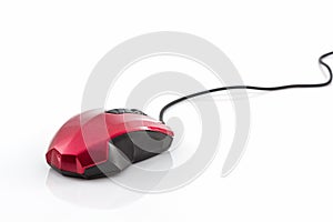 Contemporary red with black computer mouse .