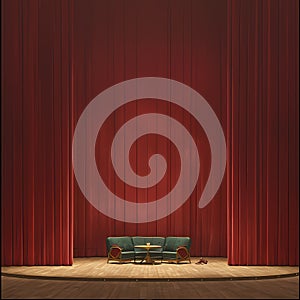 Contemporary Red Velvet Theatre Curtain - Seating and Stage Setup