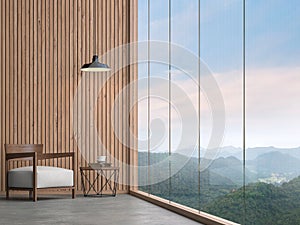 Contemporary room corner with mountain view 3d render photo
