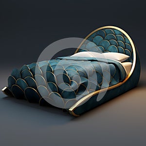 Contemporary Siren: Blue And Gold Bed With Art Deco Style