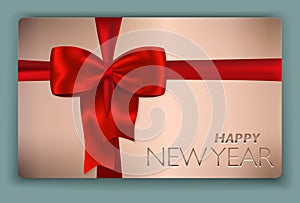 Contemporary solid Happy New Year card with red bow and red