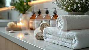 Contemporary Spa Setting with Soft Towels and Ambient Lighting