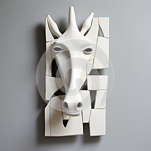 Contemporary Suprematism: White Porcelain Head Sculpture With Dinopunk Twist