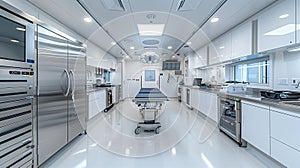 Contemporary surgery suite: outfitted with sterilized tools and surgical platform