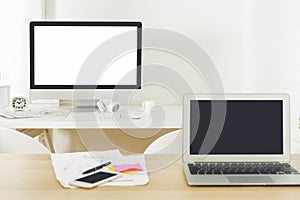 Contemporary table with clean computer screen