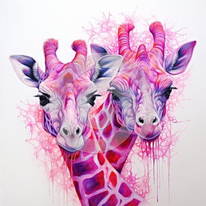 Contemporary Wall Art: Pink Giraffe Love By Matt Bean
