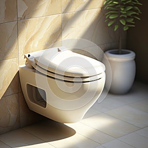 Contemporary Wall-Mounted Toilet with White Closed Seat - A Touch of Luxury. Generative AI