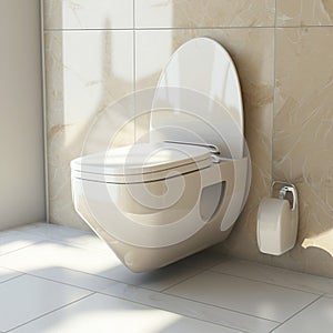 Contemporary Wall-Mounted Toilet with White Closed Seat - A Touch of Luxury. Generative AI